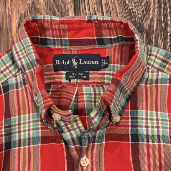 Ralph Lauren Men Blake Red Multicolor Plaid Button Shirt Pony Long Sleeve Large - Picture 7 of 9